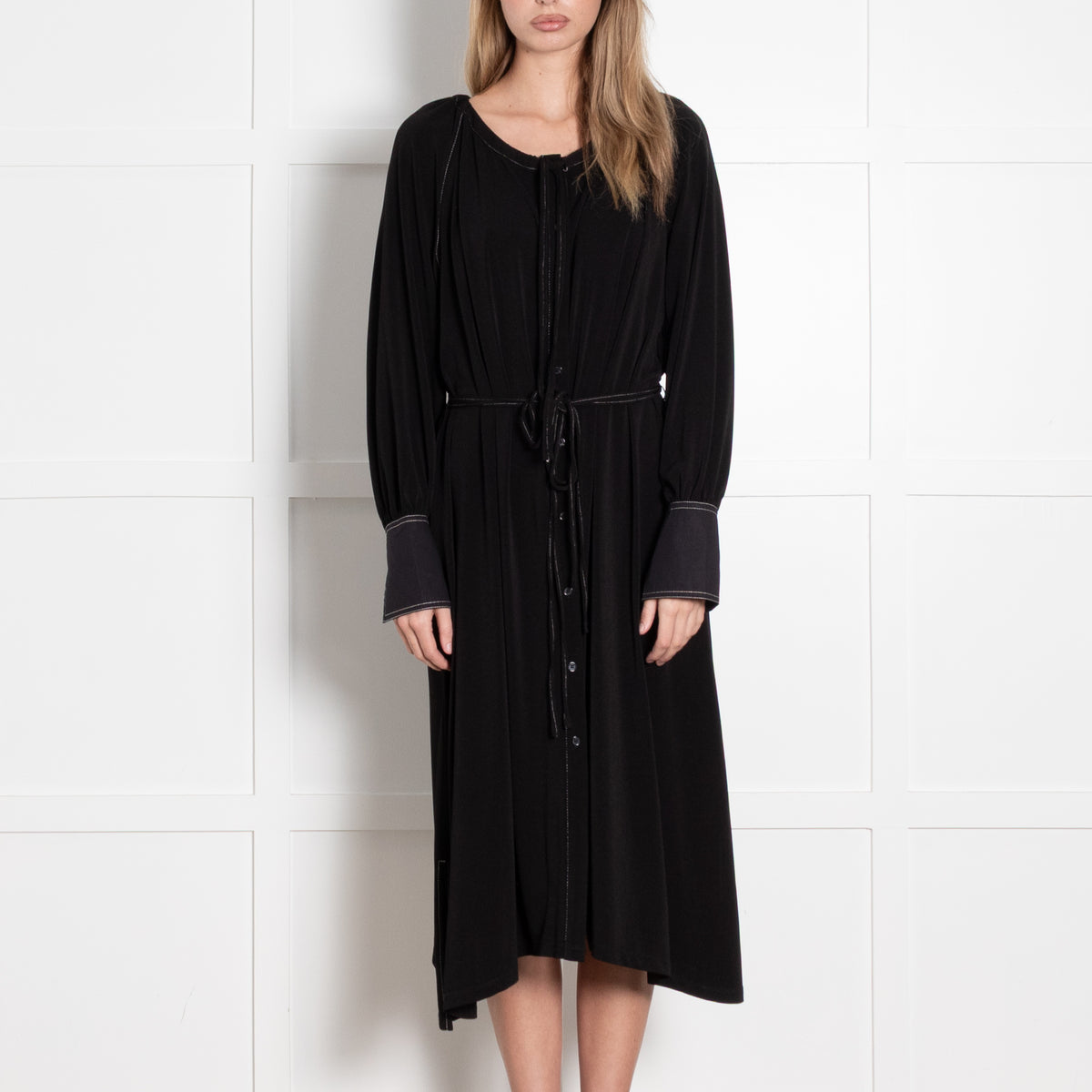 Proenza Schouler White Label Black Shirt Dress With White Stitching