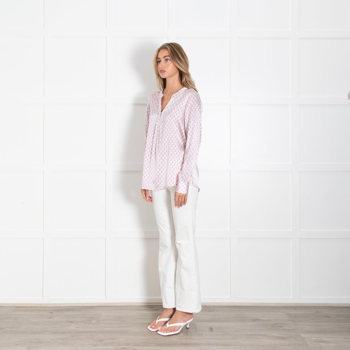 Dea Kudibal Pink, Grey & White Patterned Silk L/S Top