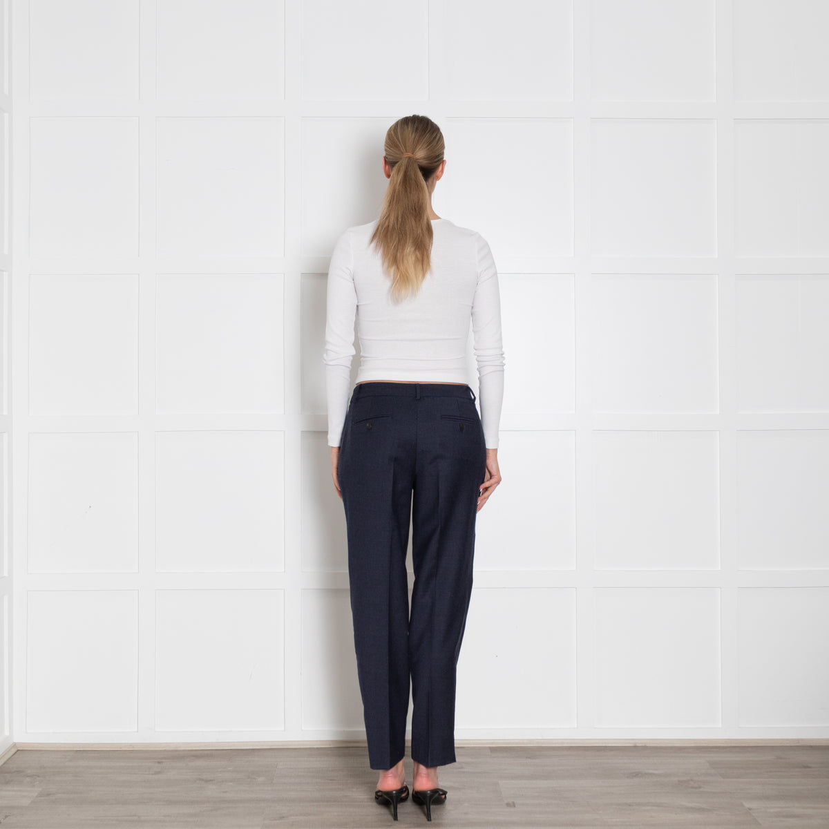 Weekend Max Mara Navy Wool Blend Straight Leg Trousers