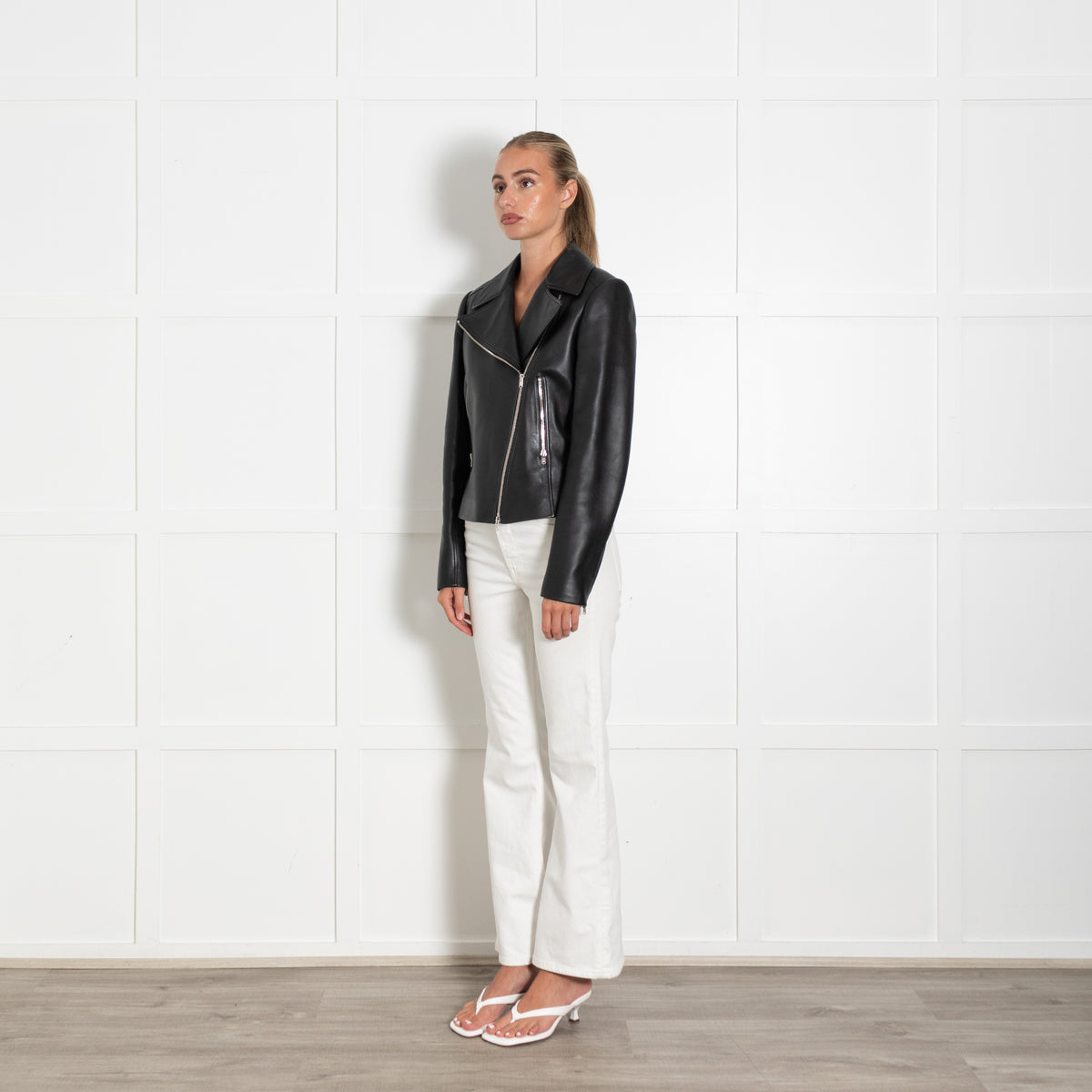 Alaia Black Leather Zip Up Biker Jacket