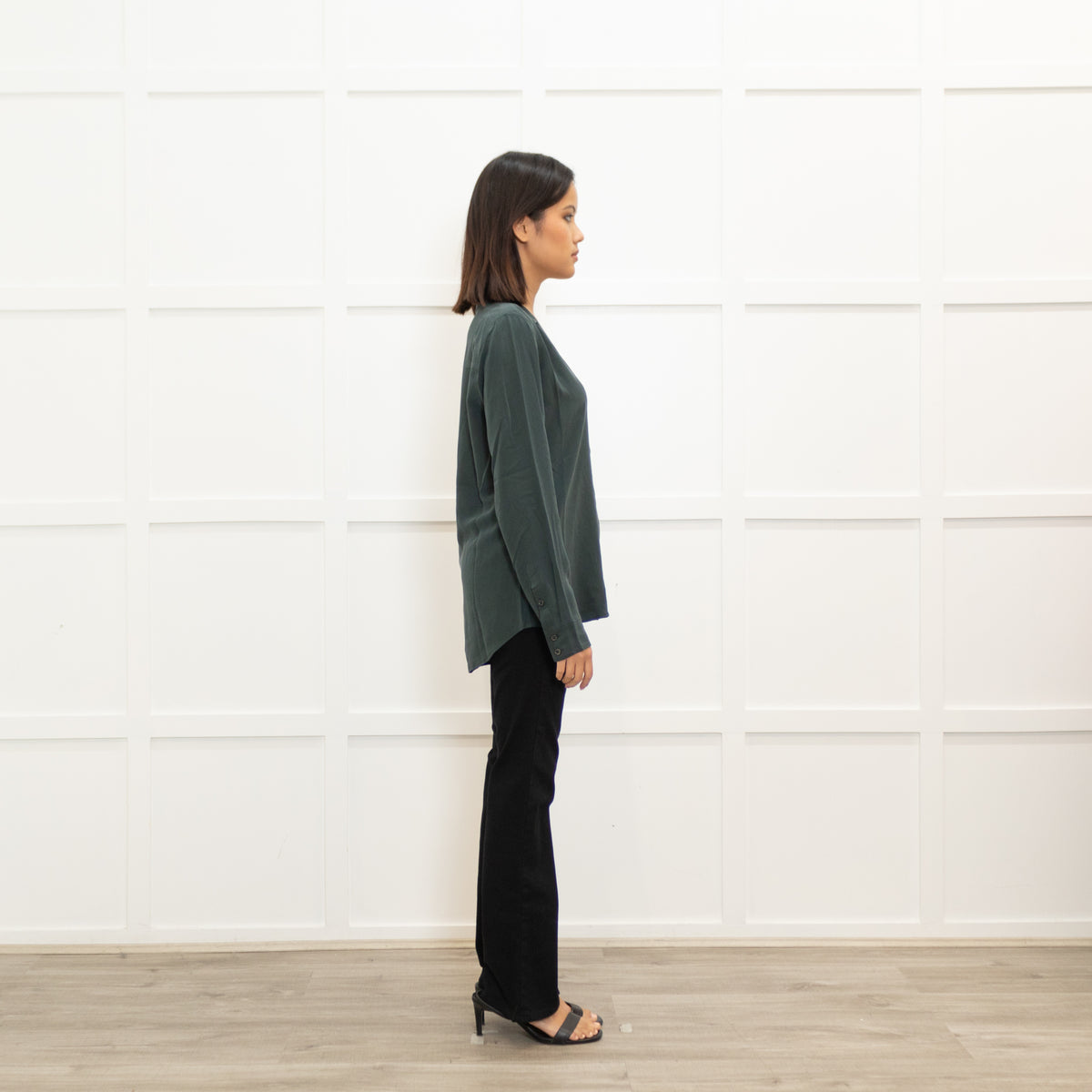Equipment Dark Green Pyjama Style Silk Shirt