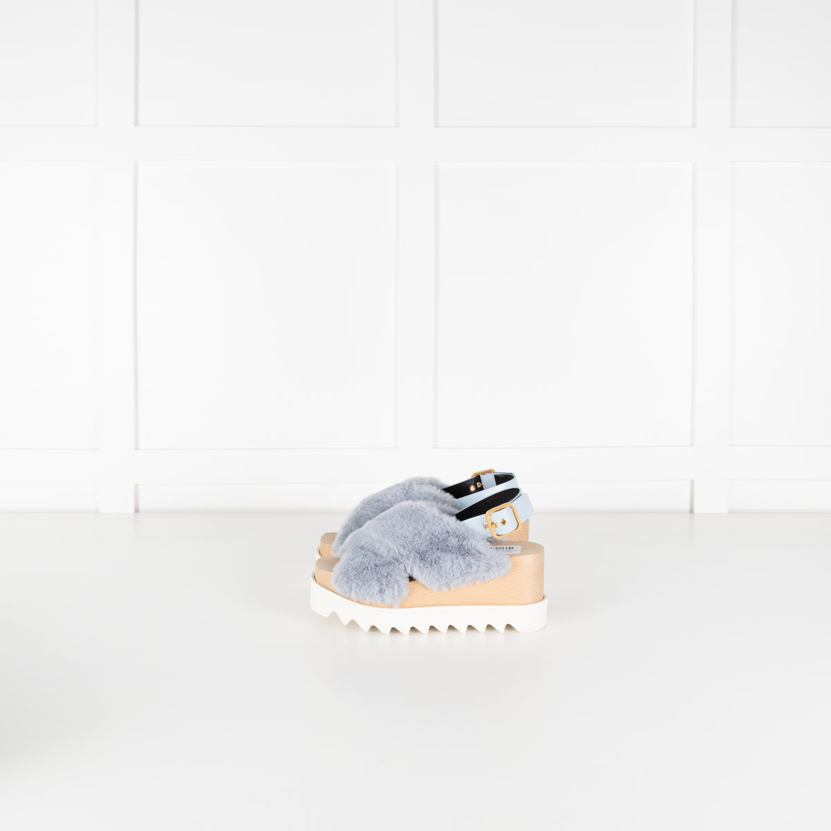 Stella McCartney Blue Faux Fur Platform Sandals