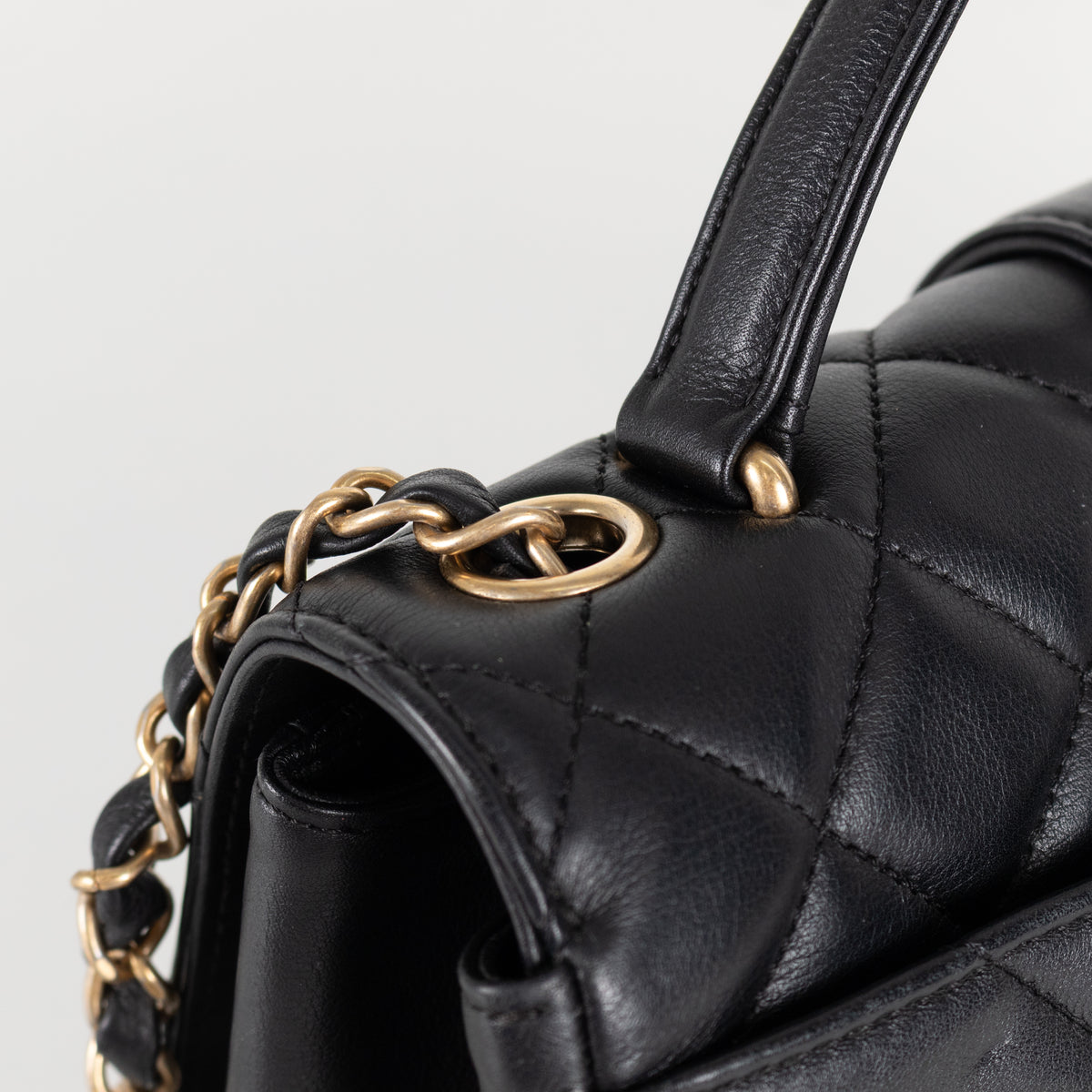 Chanel Black Lambskin Leather Top Handle Flap Bag