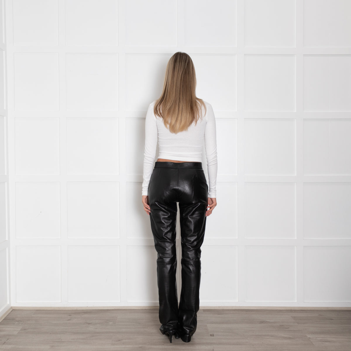 16Arlington Black Zip Fly Leather Trousers