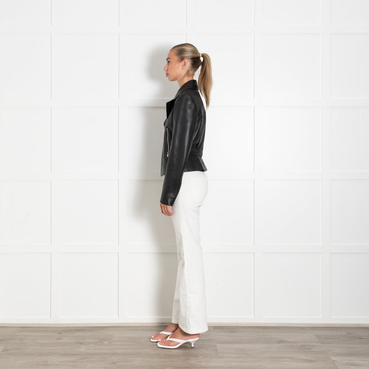 Alaia Black Leather Zip Up Biker Jacket