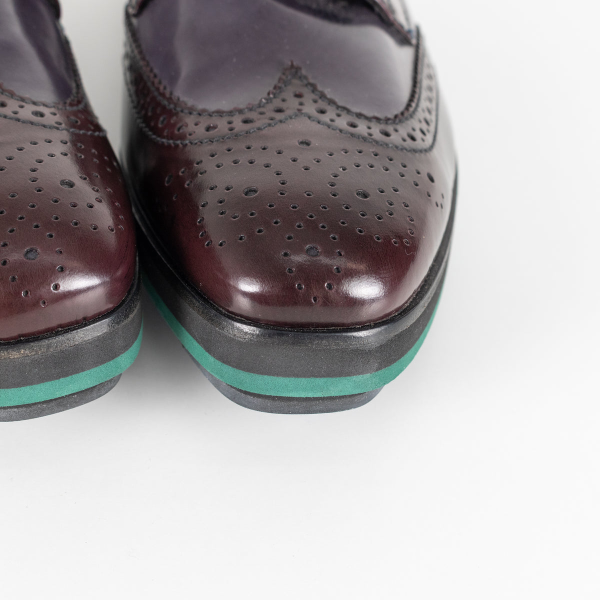 Prada Brown And Navy Brogue With Rubber Wedge