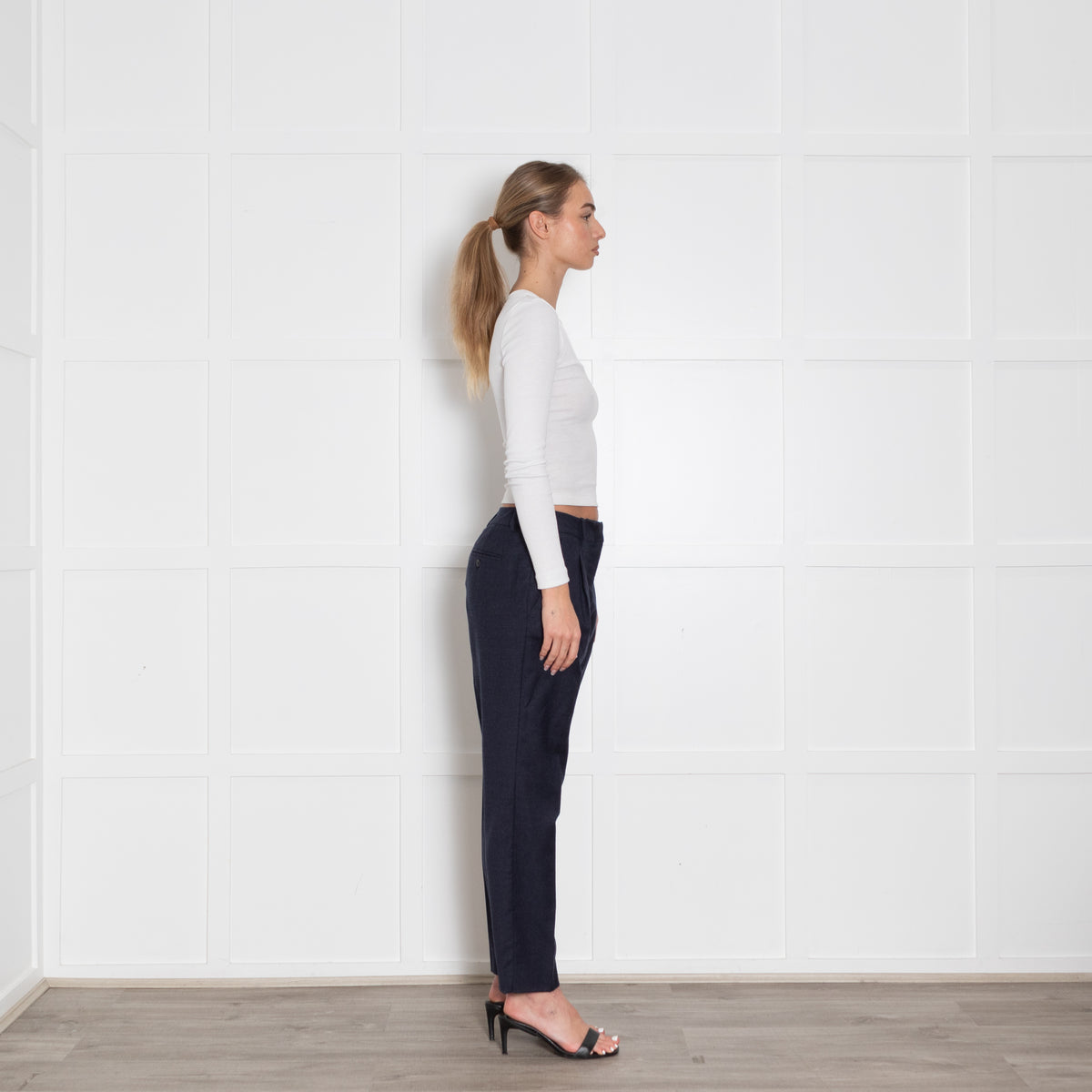 Weekend Max Mara Navy Wool Blend Straight Leg Trousers