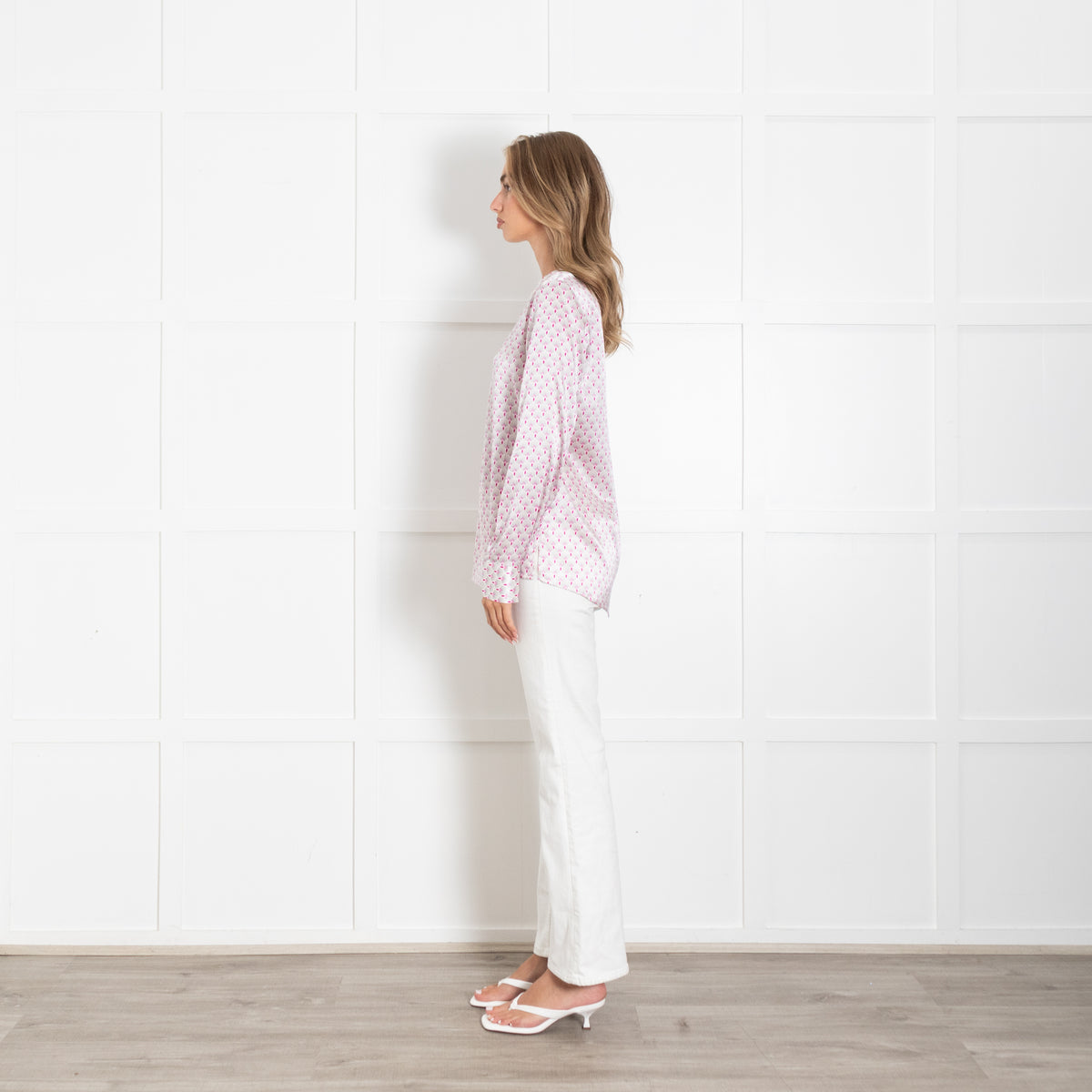 Dea Kudibal Pink, Grey & White Patterned Silk L/S Top