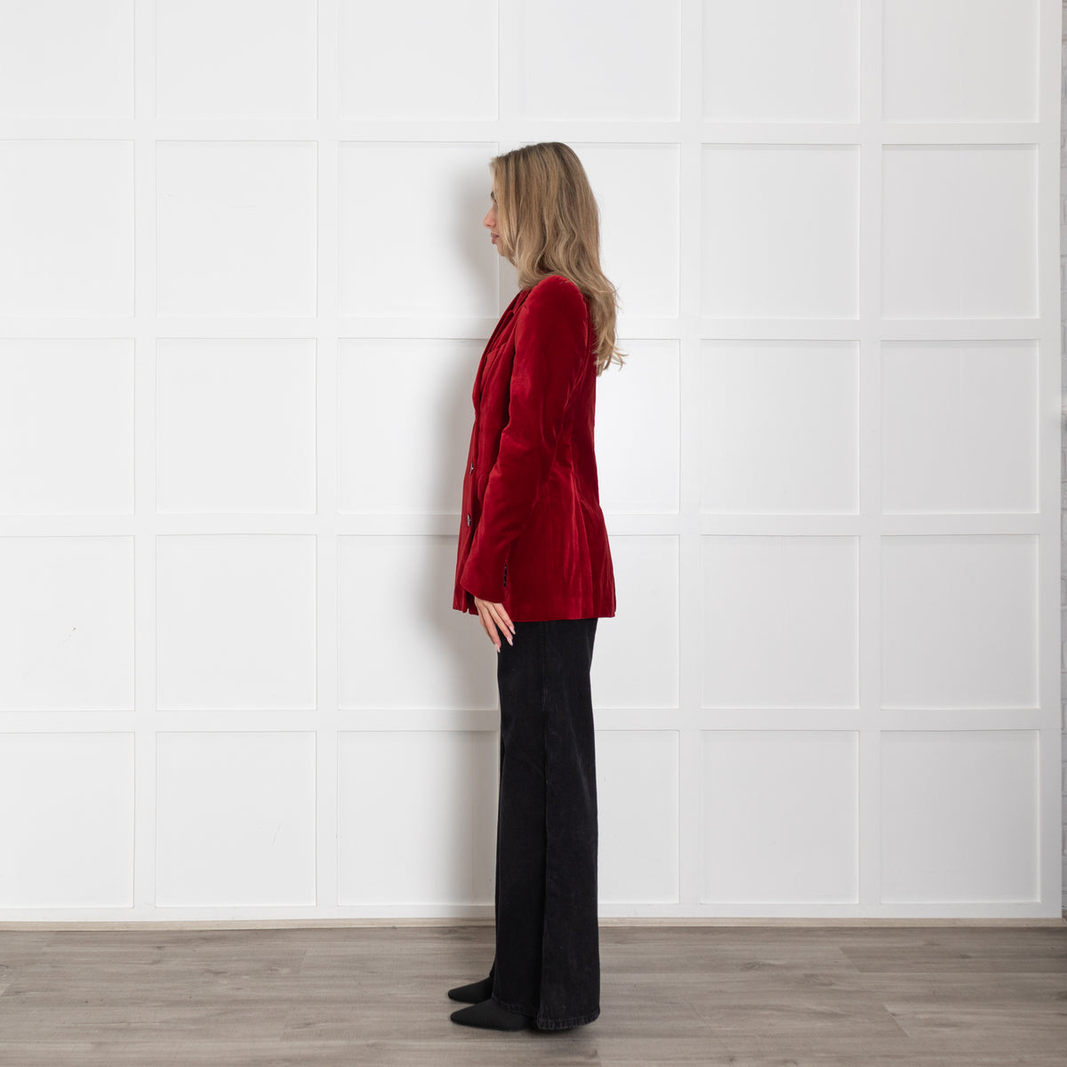 Dries Van Noten Dark Red Velvet Blazer With Puffed Shoulders