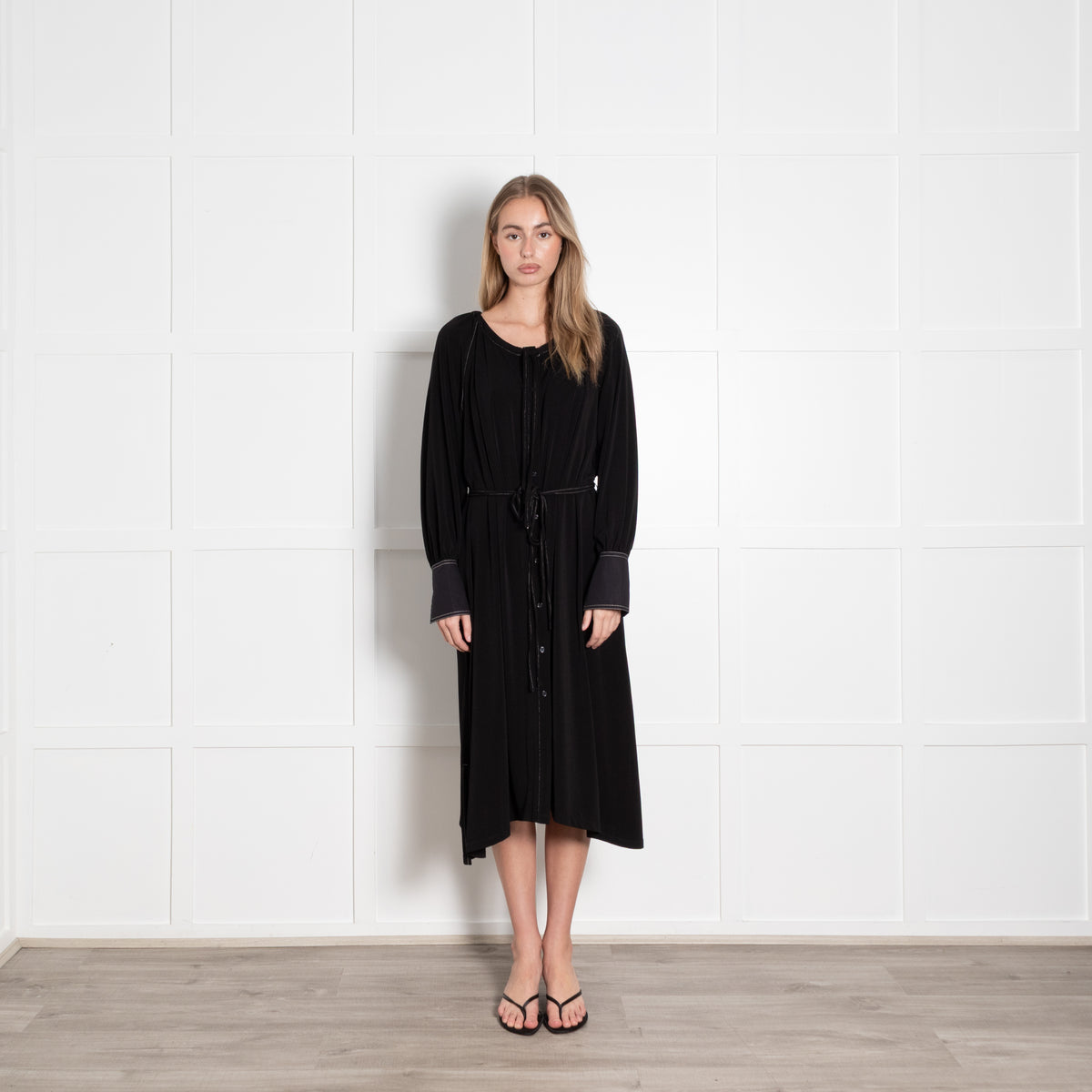 Proenza Schouler White Label Black Shirt Dress With White Stitching