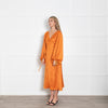 Staud Orange Silky Dress with Balloon Sleeve