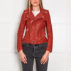 Maje Red Textured Leather Biker Jacket