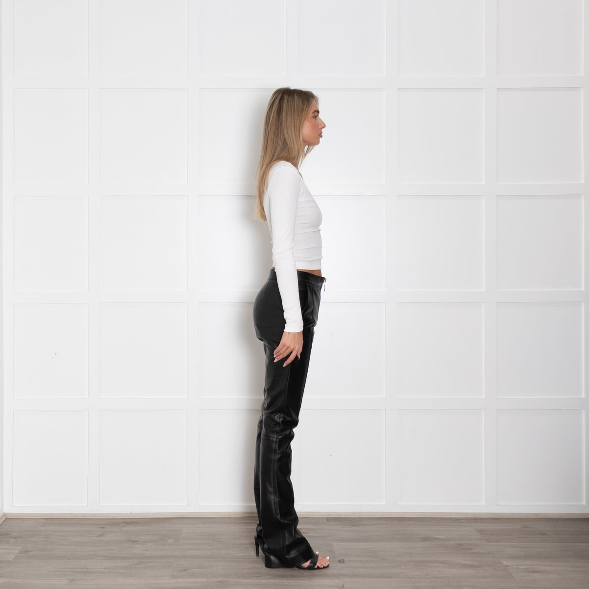 16Arlington Black Zip Fly Leather Trousers