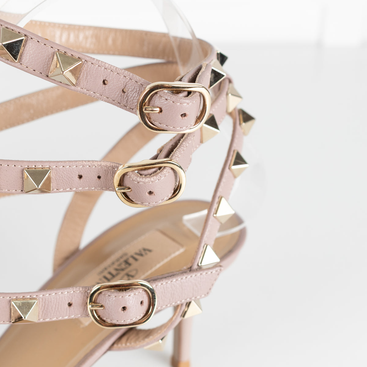 Valentino Garavani Nude Patent Rockstud Ankle Strap Shoes