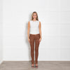 Balmain Tan Leather Slim Leg Trousers