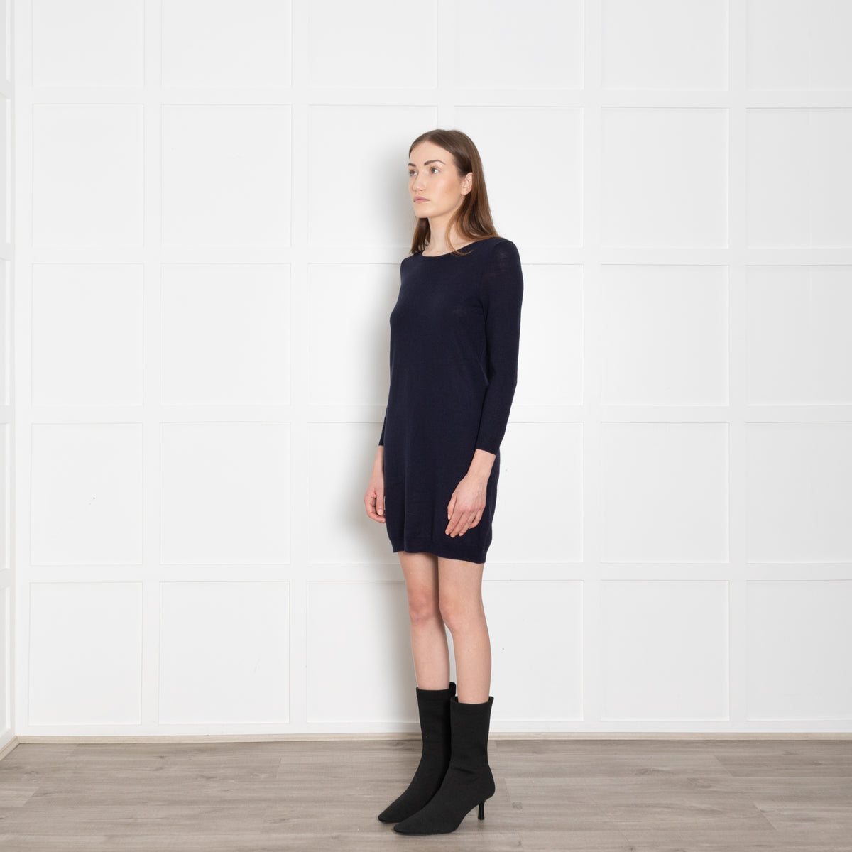 Sandro Navy Blue Fine Knit Ribbon Back Detail Mini Dress