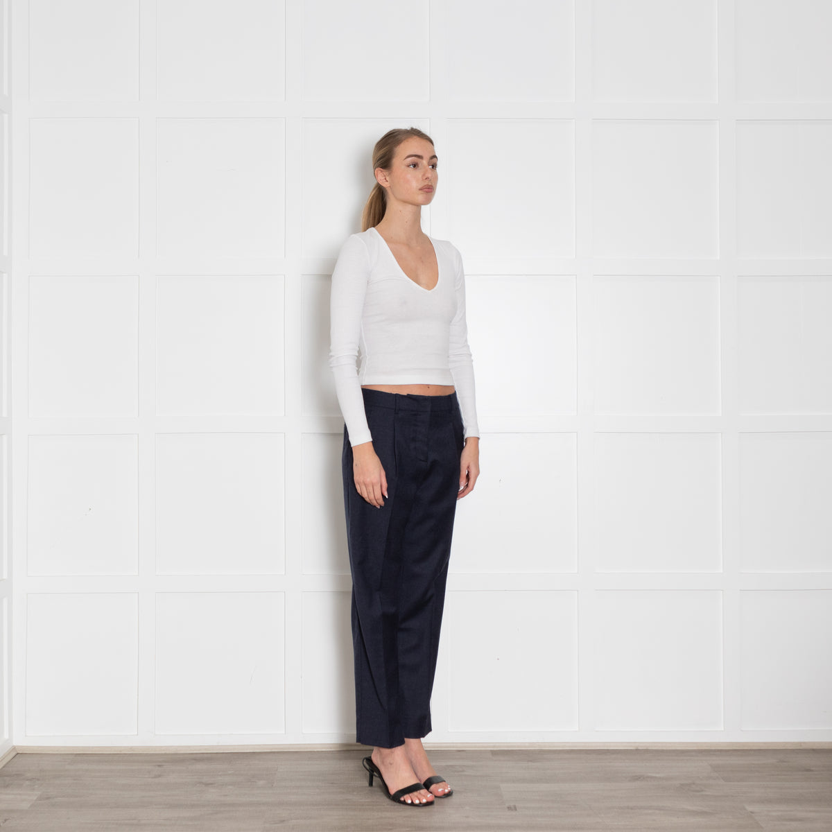 Weekend Max Mara Navy Wool Blend Straight Leg Trousers
