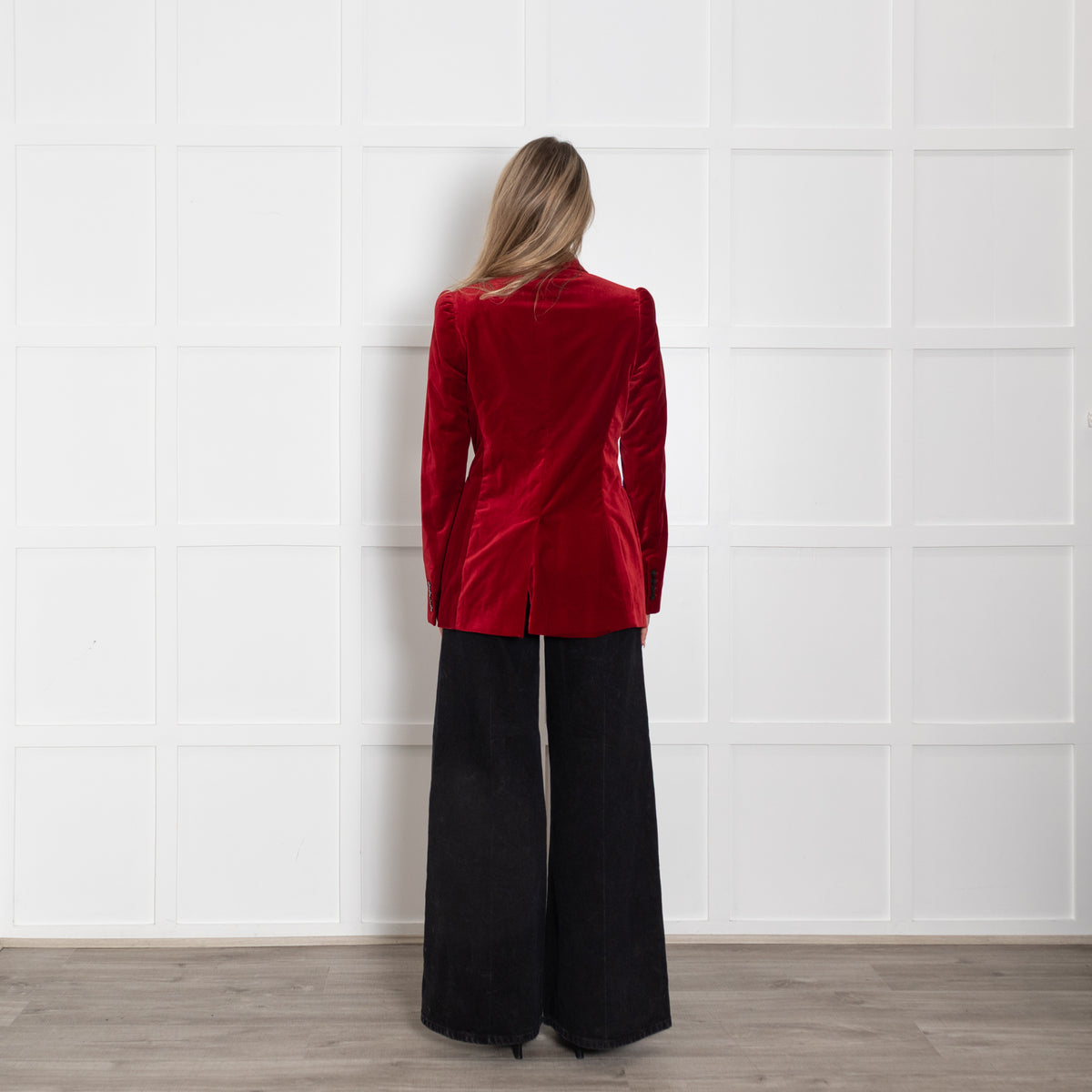 Dries Van Noten Dark Red Velvet Blazer With Puffed Shoulders