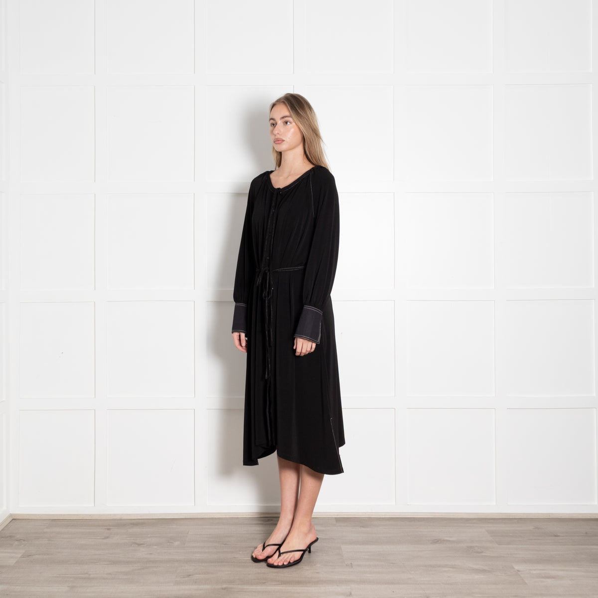 Proenza Schouler White Label Black Shirt Dress With White Stitching