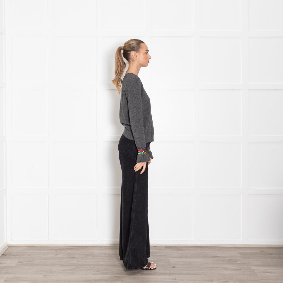 Wyse Grey Jumper With Sequin Wrists