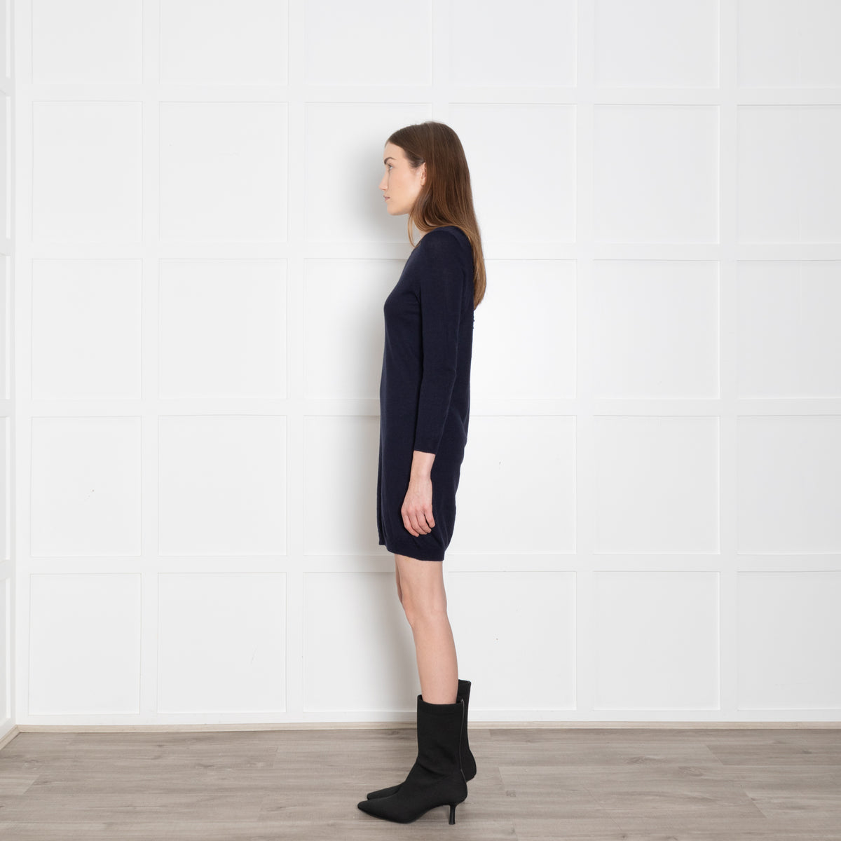 Sandro Navy Blue Fine Knit Ribbon Back Detail Mini Dress
