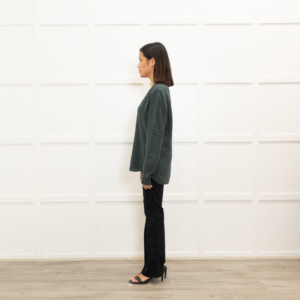Equipment Dark Green Pyjama Style Silk Shirt