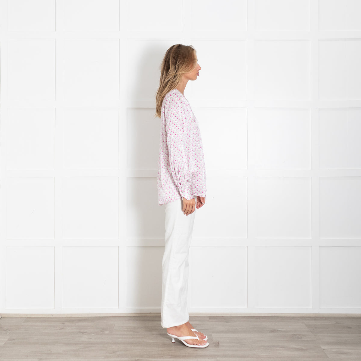 Dea Kudibal Pink, Grey & White Patterned Silk L/S Top