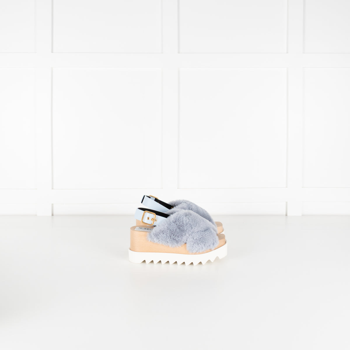 Stella McCartney Blue Faux Fur Platform Sandals