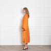 Staud Orange Silky Dress with Balloon Sleeve