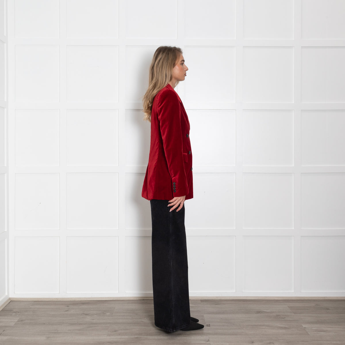 Dries Van Noten Dark Red Velvet Blazer With Puffed Shoulders