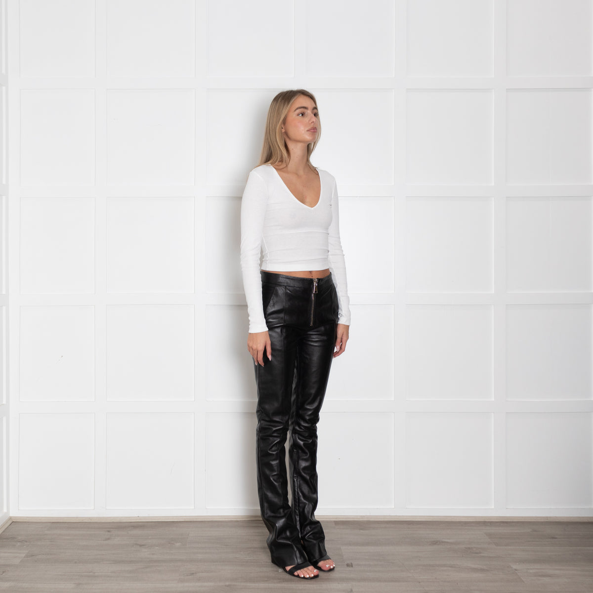 16Arlington Black Zip Fly Leather Trousers