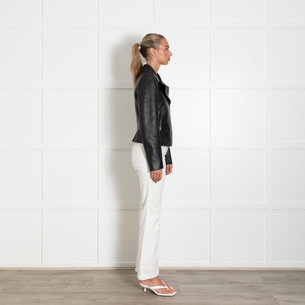 Alaia Black Leather Zip Up Biker Jacket