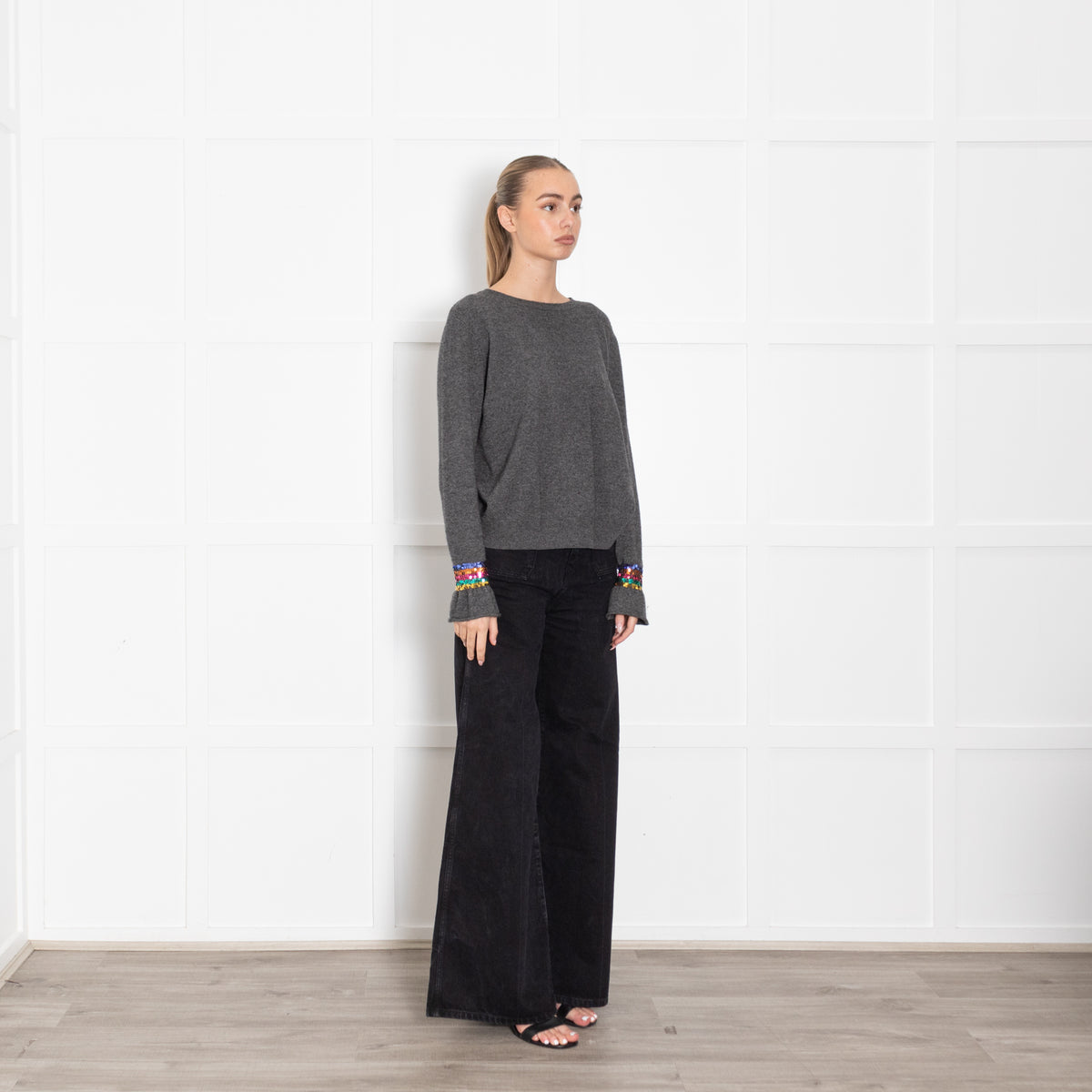 Wyse Grey Jumper With Sequin Wrists