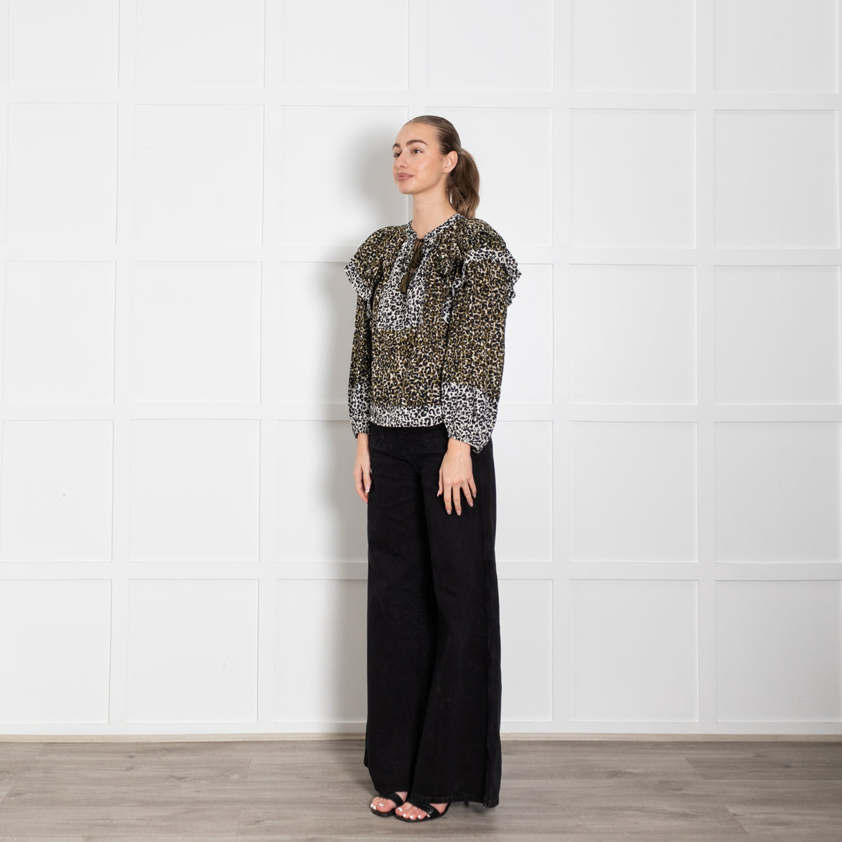 Ulla Johnson Ruffled Leopard Print Blouse With Tassle Tie
