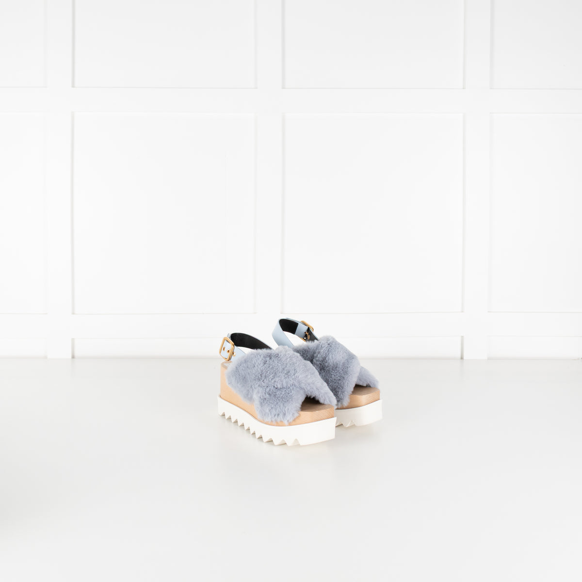 Stella McCartney Blue Faux Fur Platform Sandals
