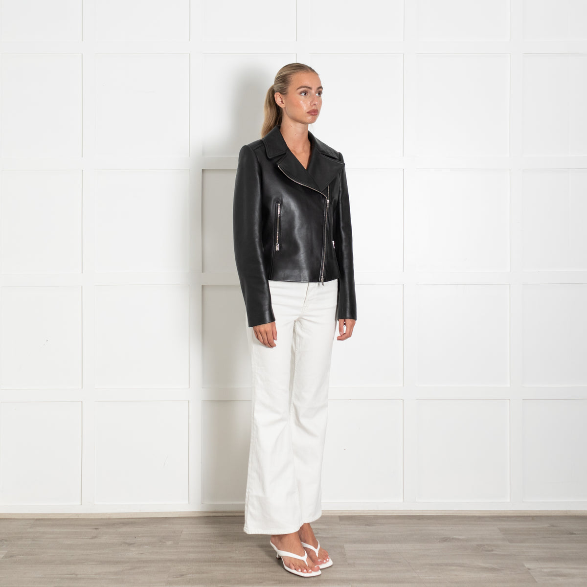 Alaia Black Leather Zip Up Biker Jacket