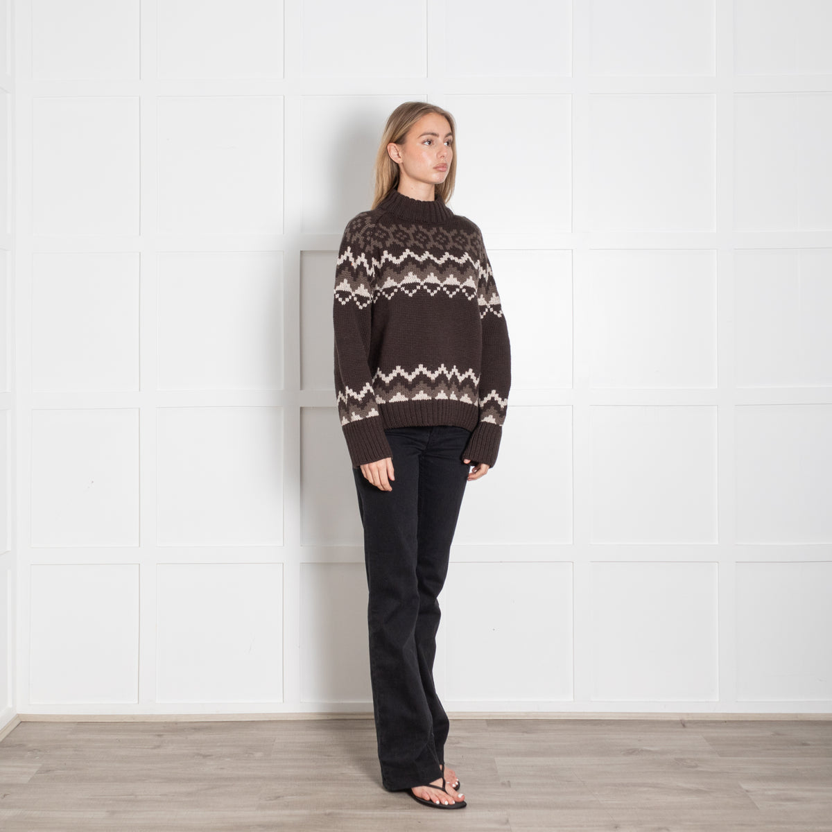 &Daughter Brown Wool Fairisle Jumper