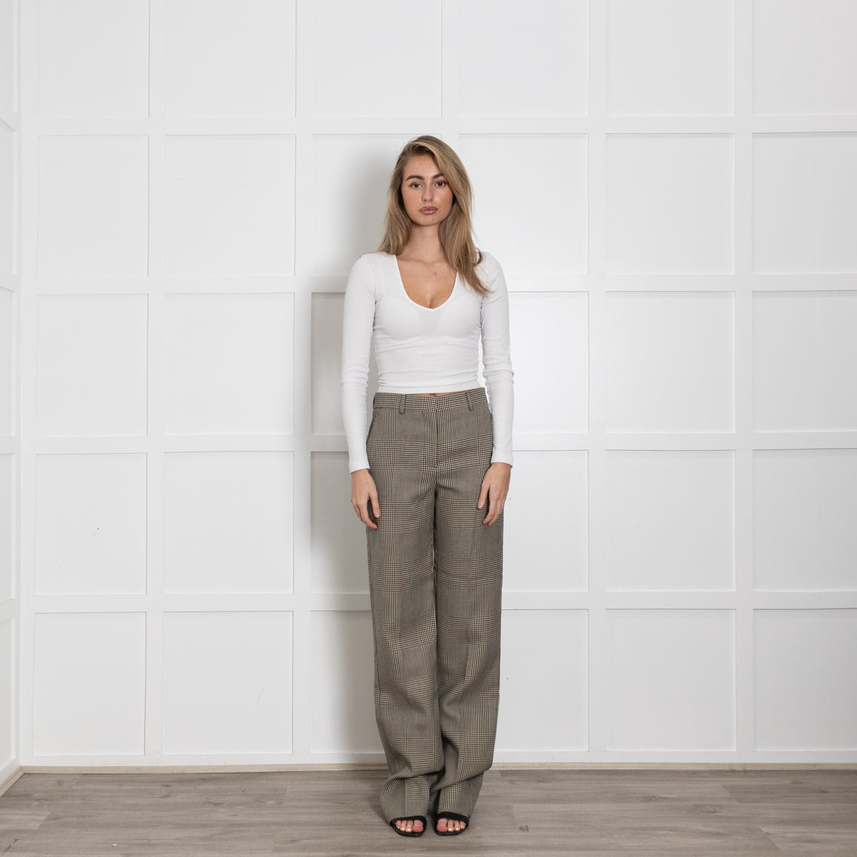 Burberry Grey Check With Yellow High Waist Trousers