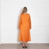 Staud Orange Silky Dress with Balloon Sleeve