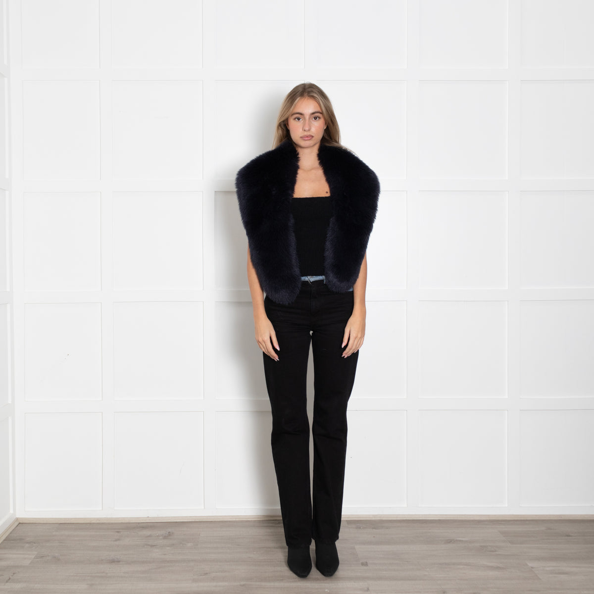 Me+Em Navy Blue Faux Fur Stole Scarf