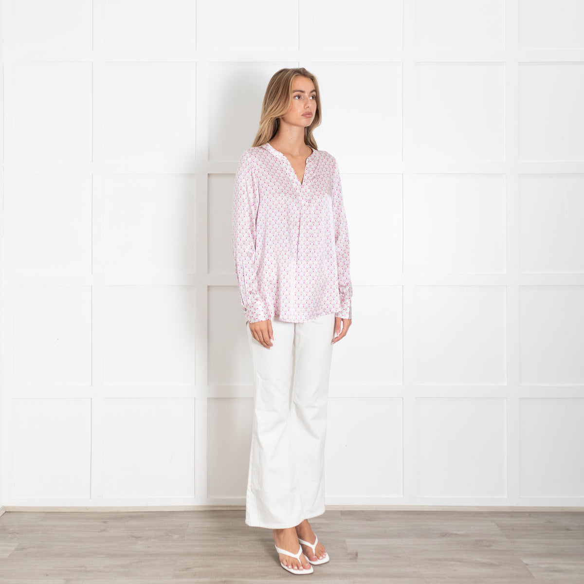 Dea Kudibal Pink, Grey & White Patterned Silk L/S Top