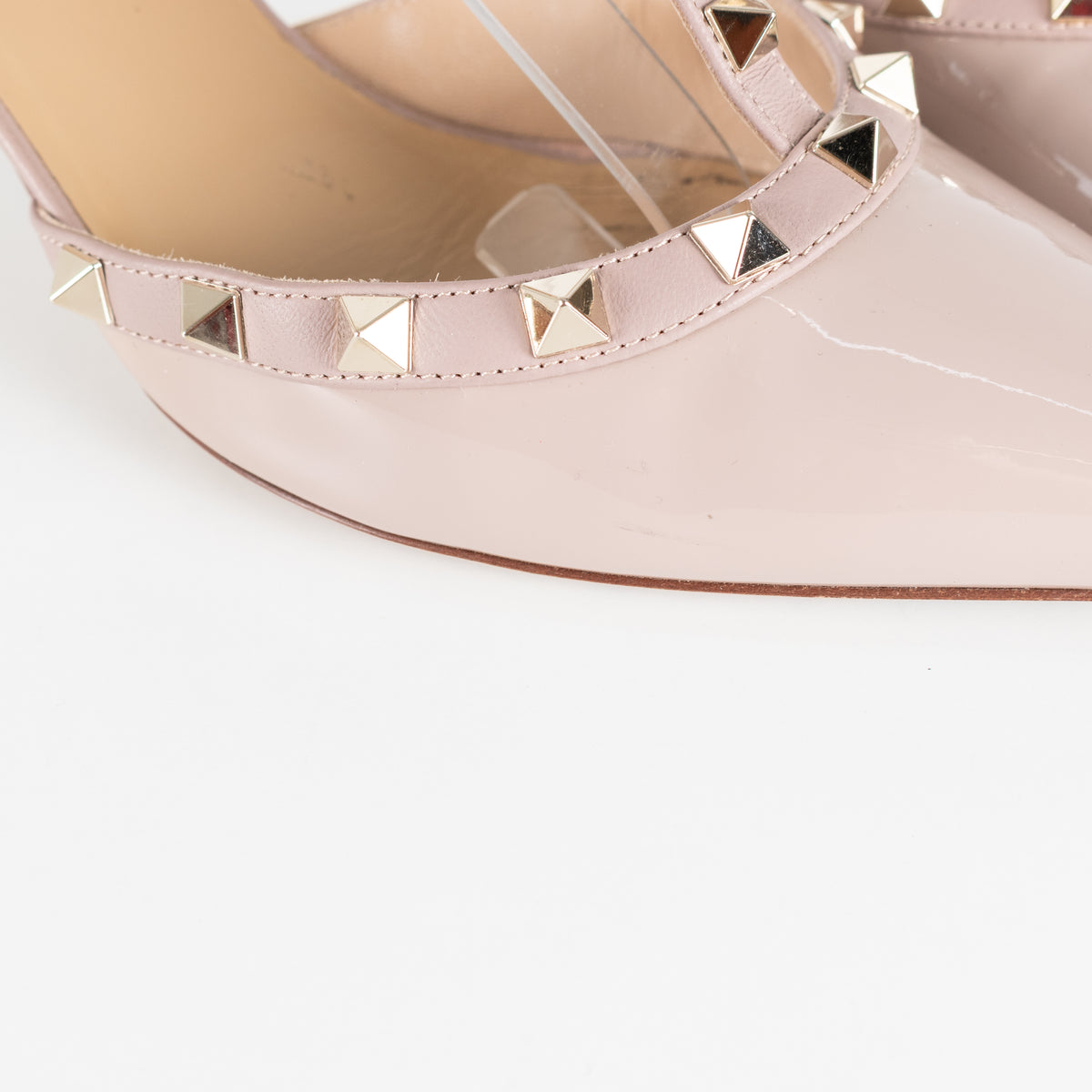 Valentino Garavani Nude Patent Rockstud Ankle Strap Shoes