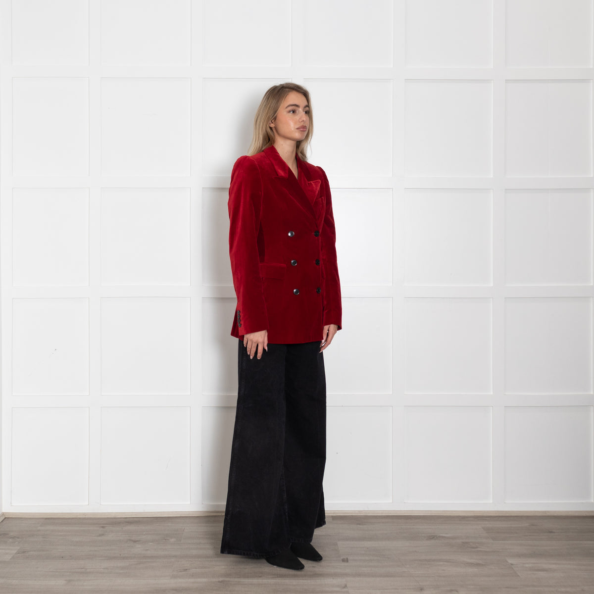 Dries Van Noten Dark Red Velvet Blazer With Puffed Shoulders