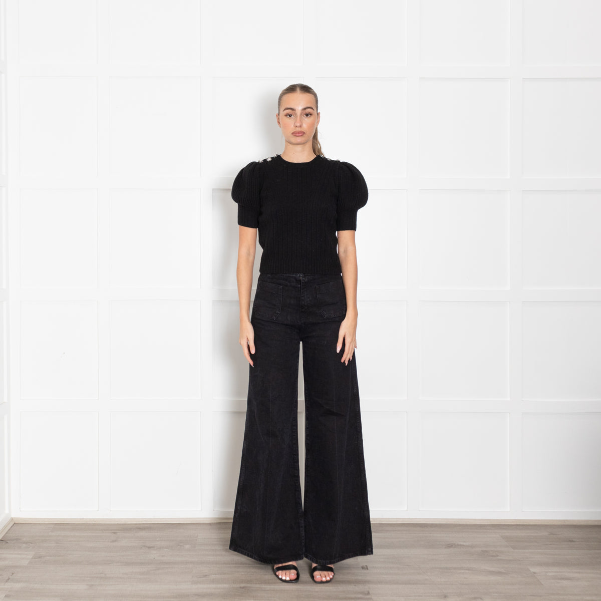 Alexander McQueen Black & Grey Short Sleeve Jumper With Crystal Embellished Buttons