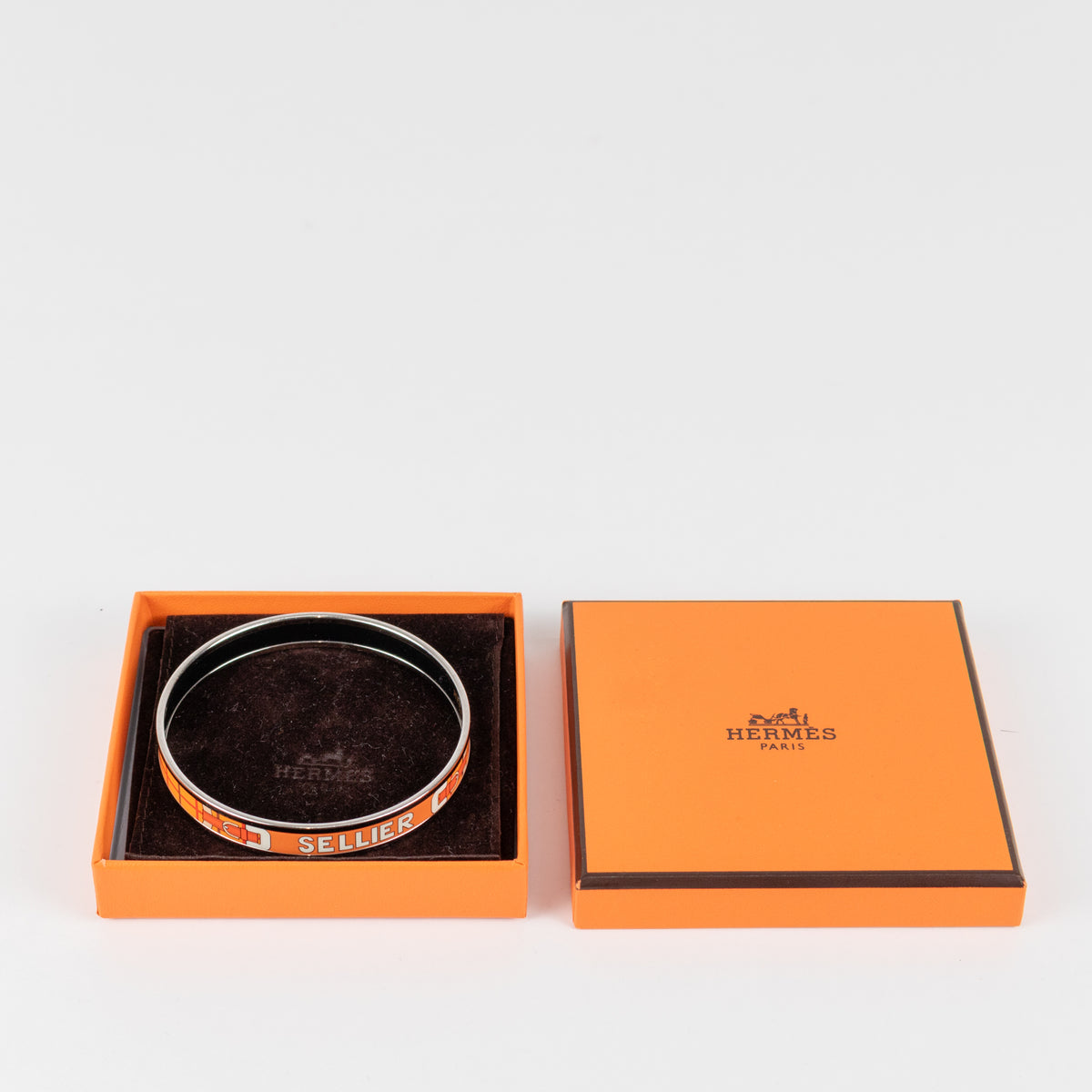 Hermes Orange Silver Enamel Sellier Bracelet