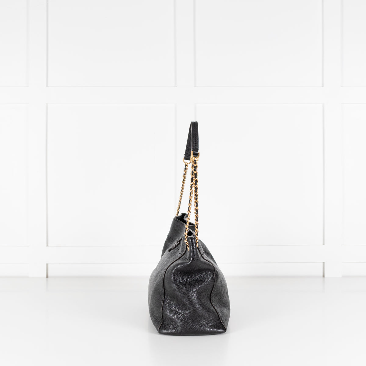 Tory Burch Black Grainy Leather McGraw Chain Shoulder Tote Bag