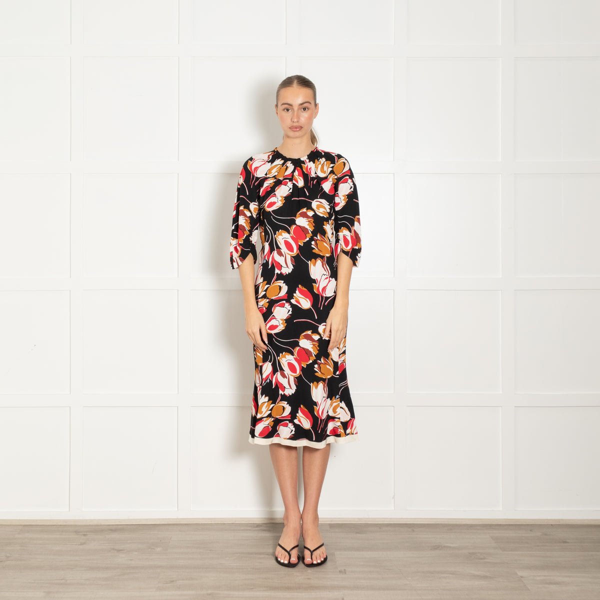 Marni Black White Red Tulip Print Dress