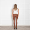 Balmain Tan Leather Slim Leg Trousers