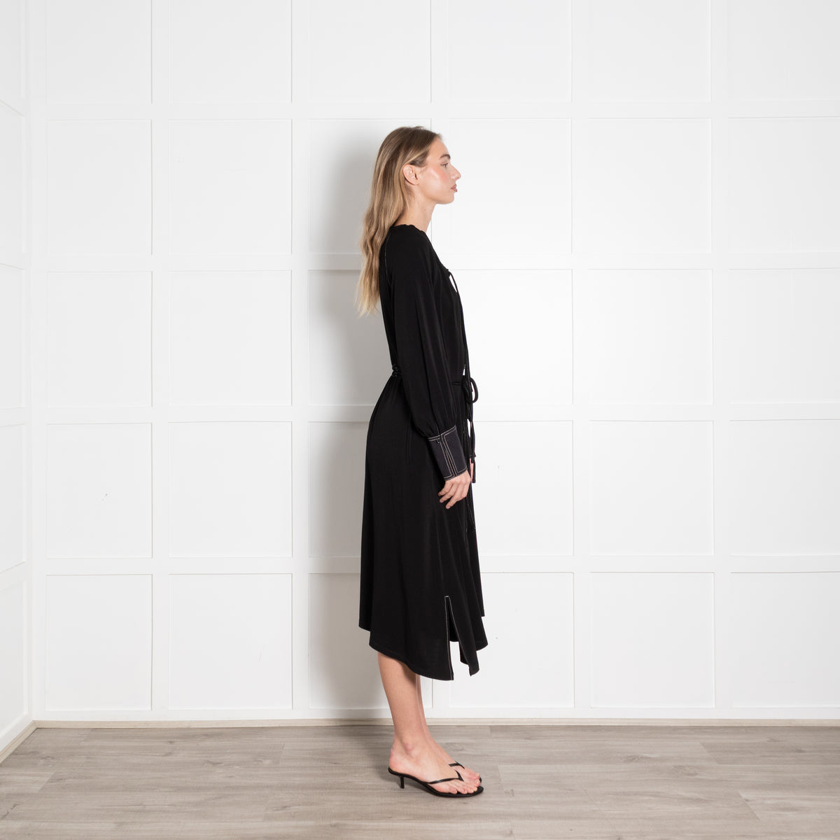 Proenza Schouler White Label Black Shirt Dress With White Stitching