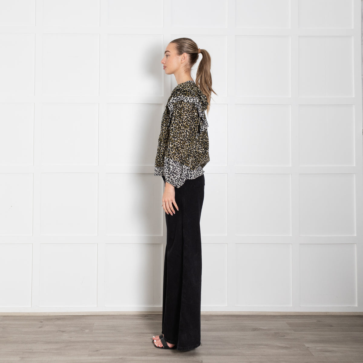 Ulla Johnson Ruffled Leopard Print Blouse With Tassle Tie